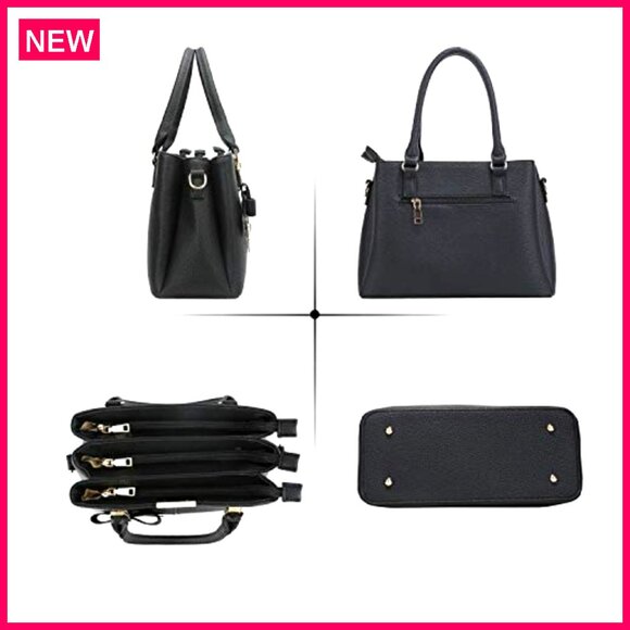 Medium Satchel Purse with 3 Zippered Compartments, Top Handle Shoulder Bag - Picture 5 of 8